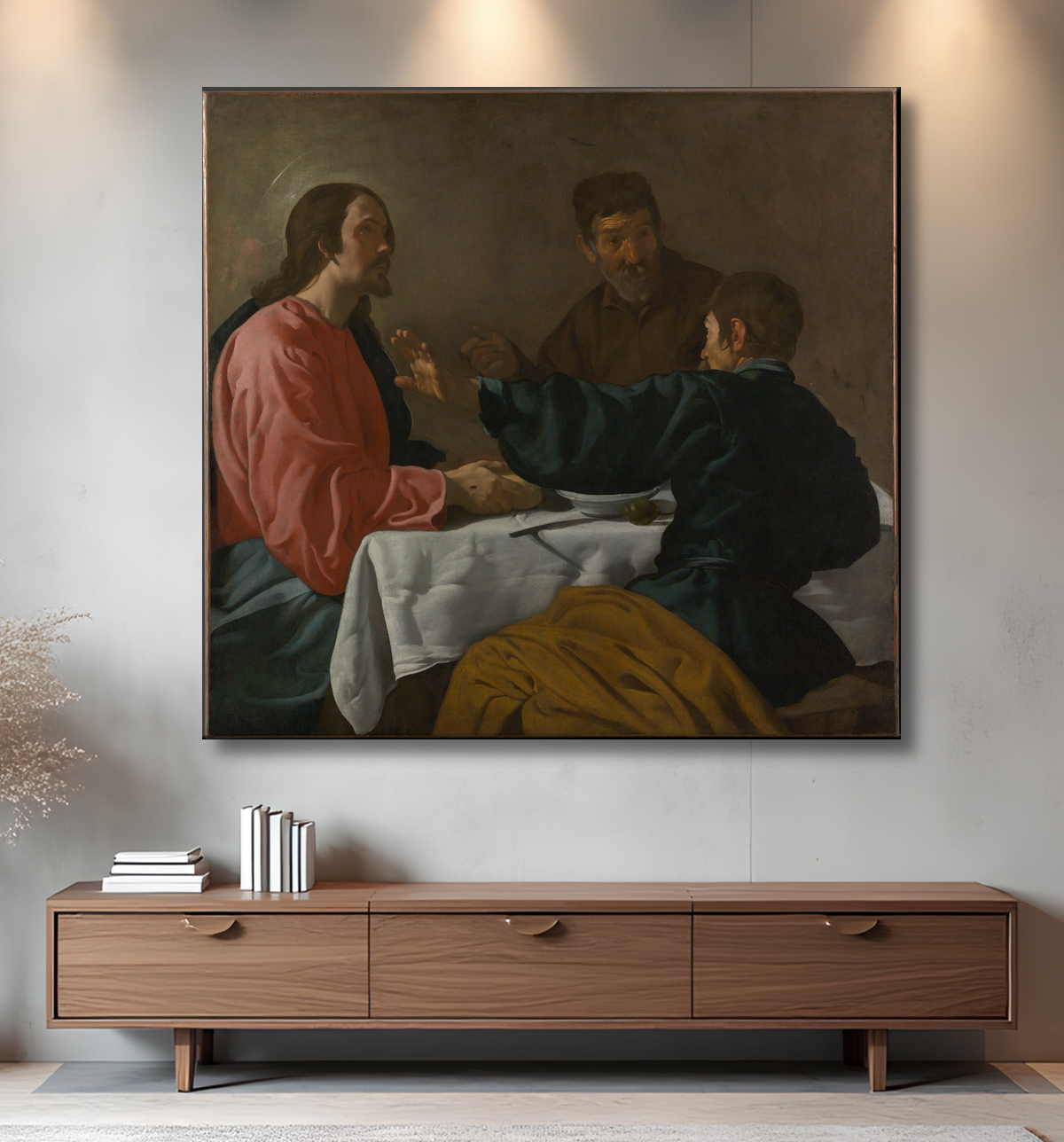 Reproduction Le souper à Emmaüs de Velázquez (Diego Rodríguez de Silva y Velázquez) avec decor