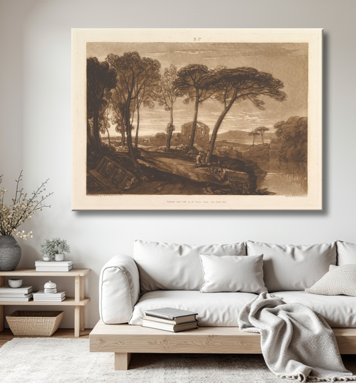 Reproduction Le Temple de Minerve Medica (Liber Studiorum, partie V, planche 23) de Joseph Mallord William Turner avec decor