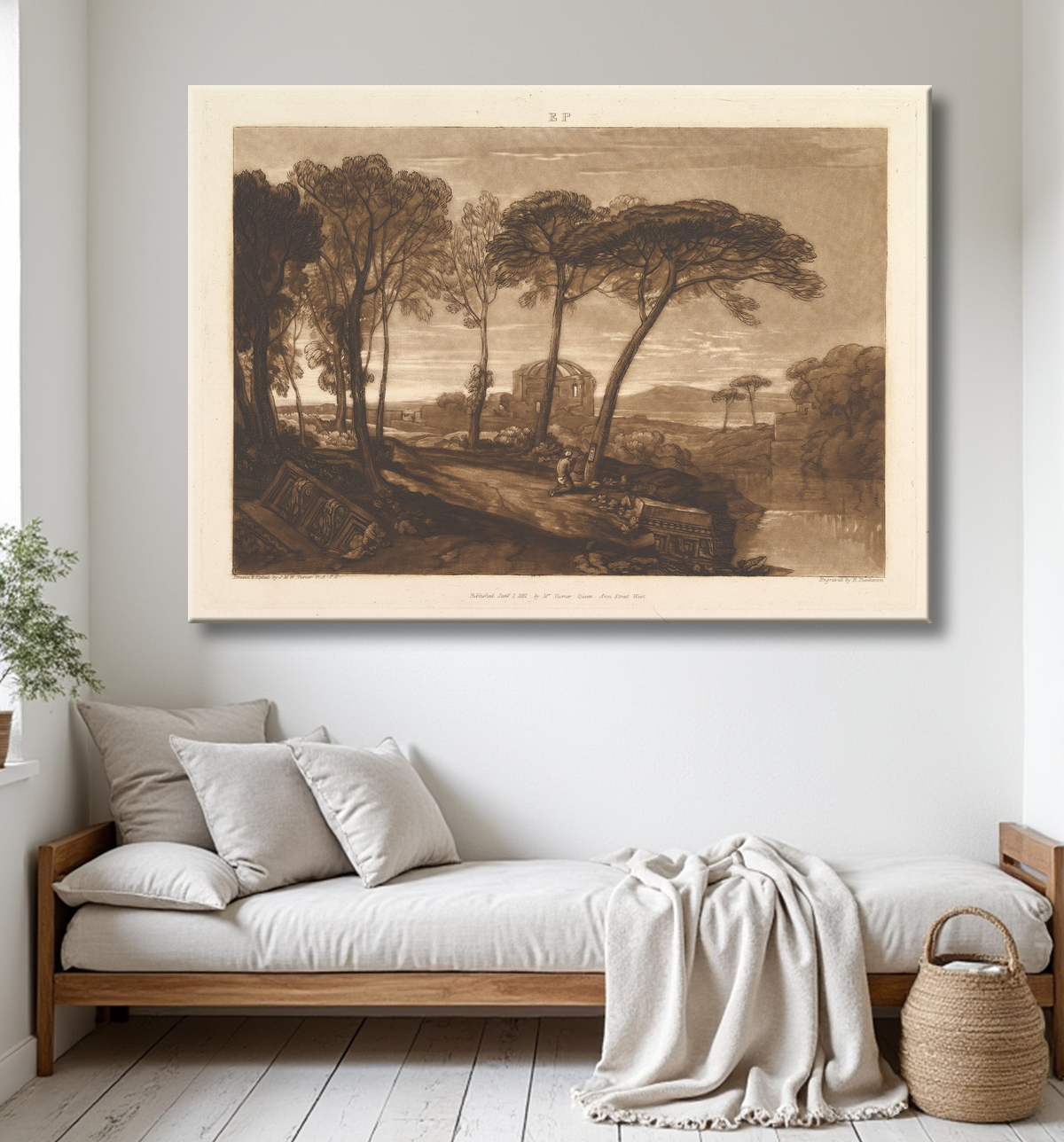 Reproduction Le Temple de Minerve Medica (Liber Studiorum, partie V, planche 23) de Joseph Mallord William Turner avec decor