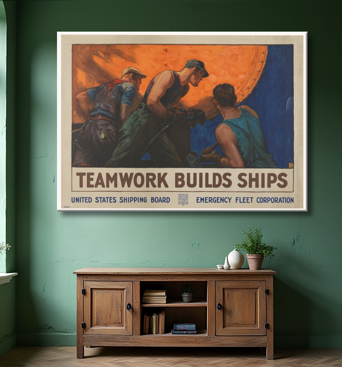 Reproduction Le travail d'équipe construit des navires de William Dodge Stevens, American, 1870 - 1942 avec decor