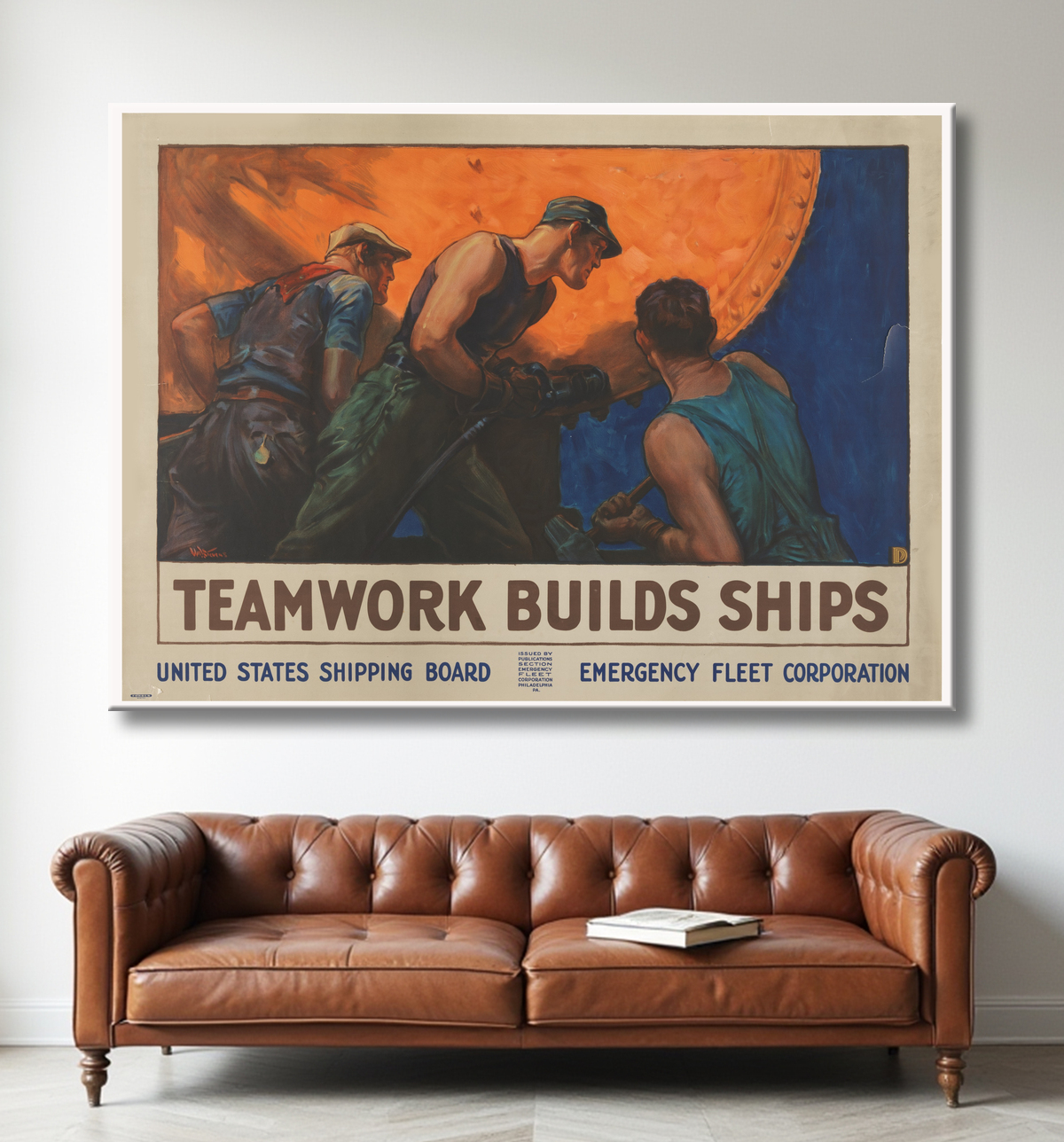 Reproduction Le travail d'équipe construit des navires de William Dodge Stevens, American, 1870 - 1942 avec decor