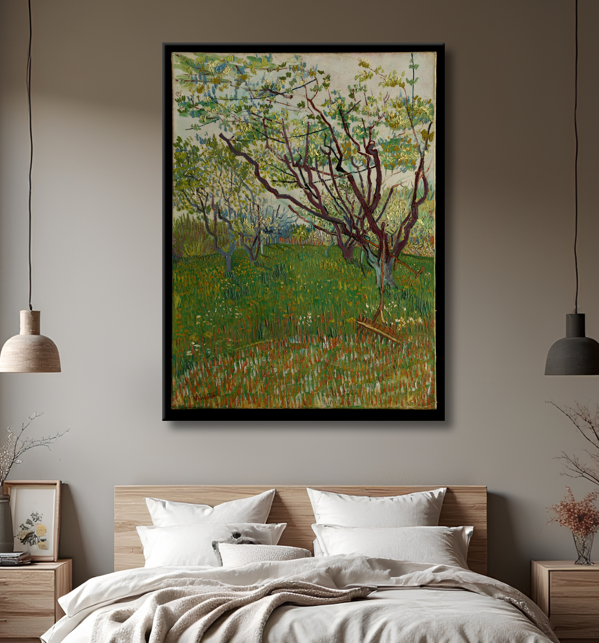 Reproduction Le verger fleuri de Vincent van Gogh avec decor