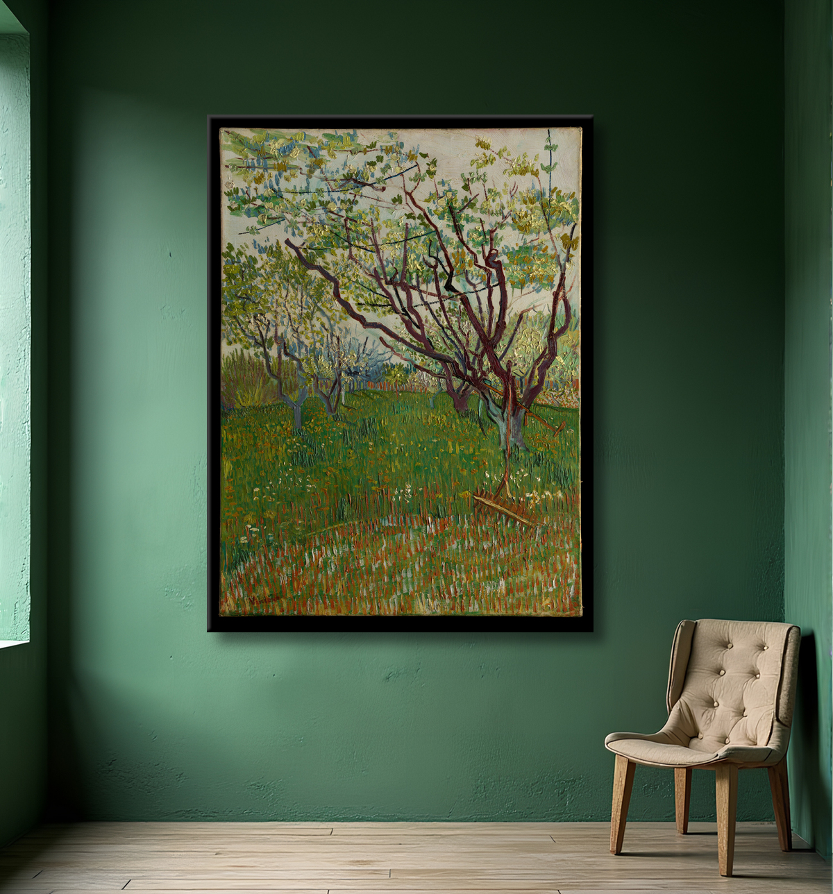 Reproduction Le verger fleuri de Vincent van Gogh avec decor