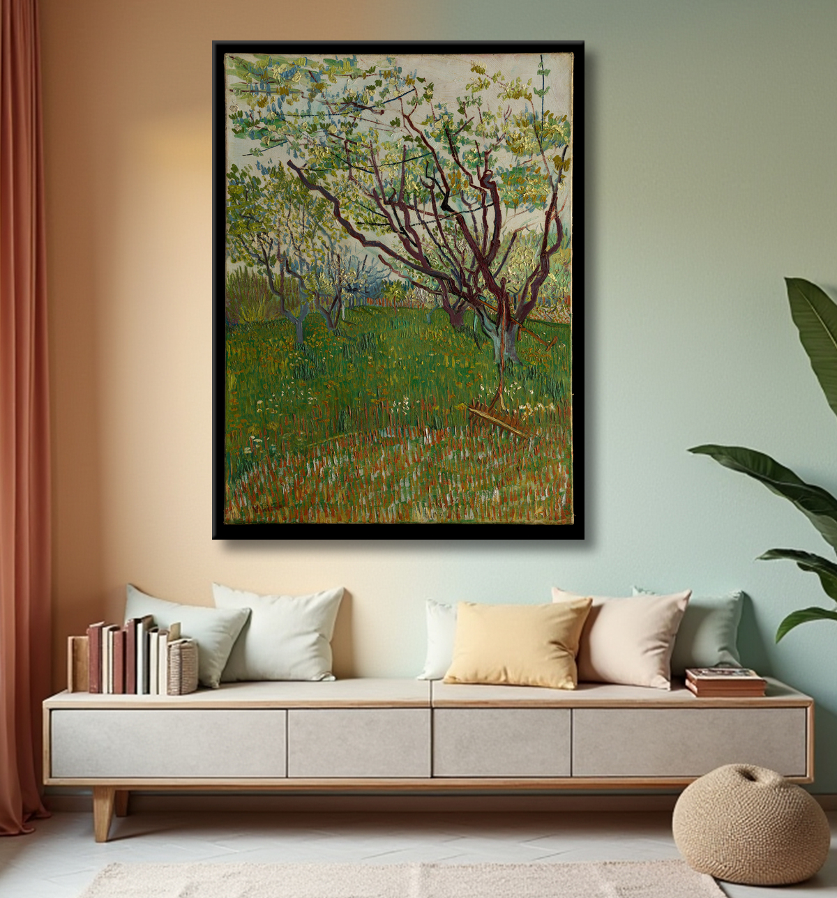 Reproduction Le verger fleuri de Vincent van Gogh avec decor