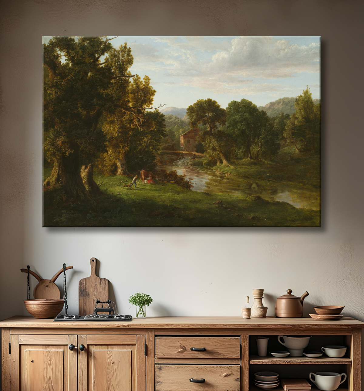 Reproduction Le Vieux Moulin de George Inness avec decor