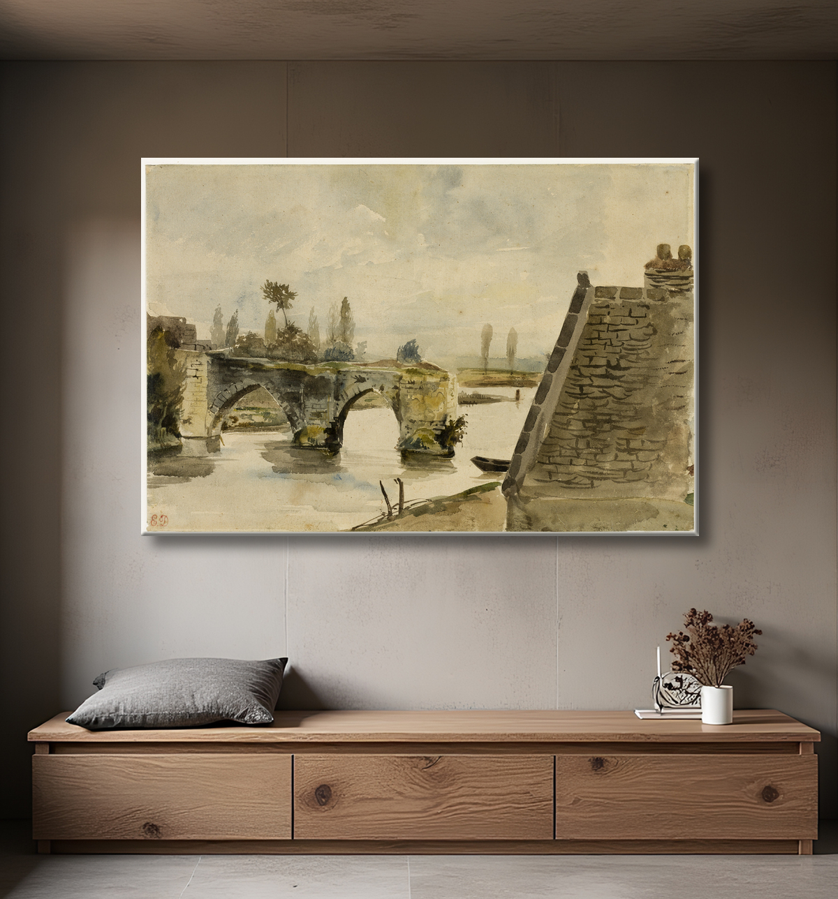 Reproduction Le Vieux Pont de Nantes de Eugène Delacroix avec decor