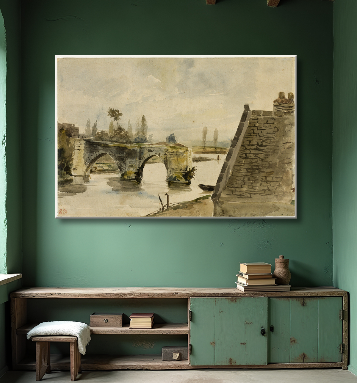 Reproduction Le Vieux Pont de Nantes de Eugène Delacroix avec decor