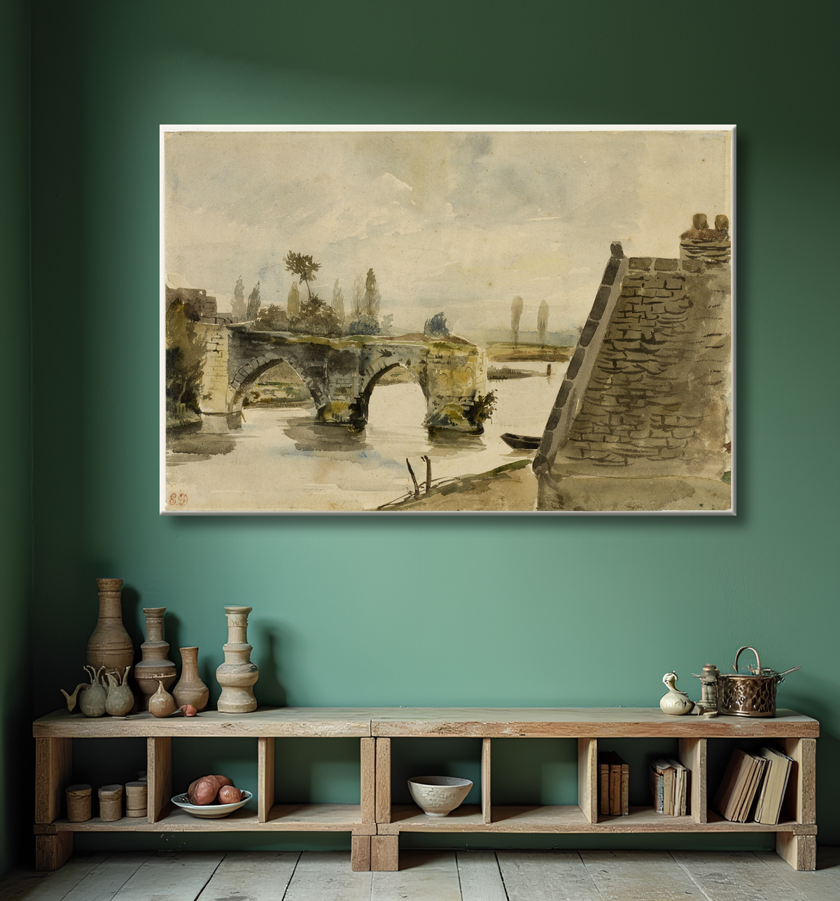 Reproduction Le Vieux Pont de Nantes de Eugène Delacroix avec decor