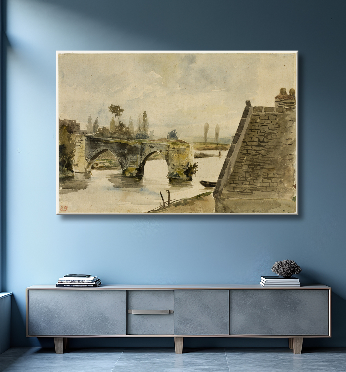 Reproduction Le Vieux Pont de Nantes de Eugène Delacroix avec decor