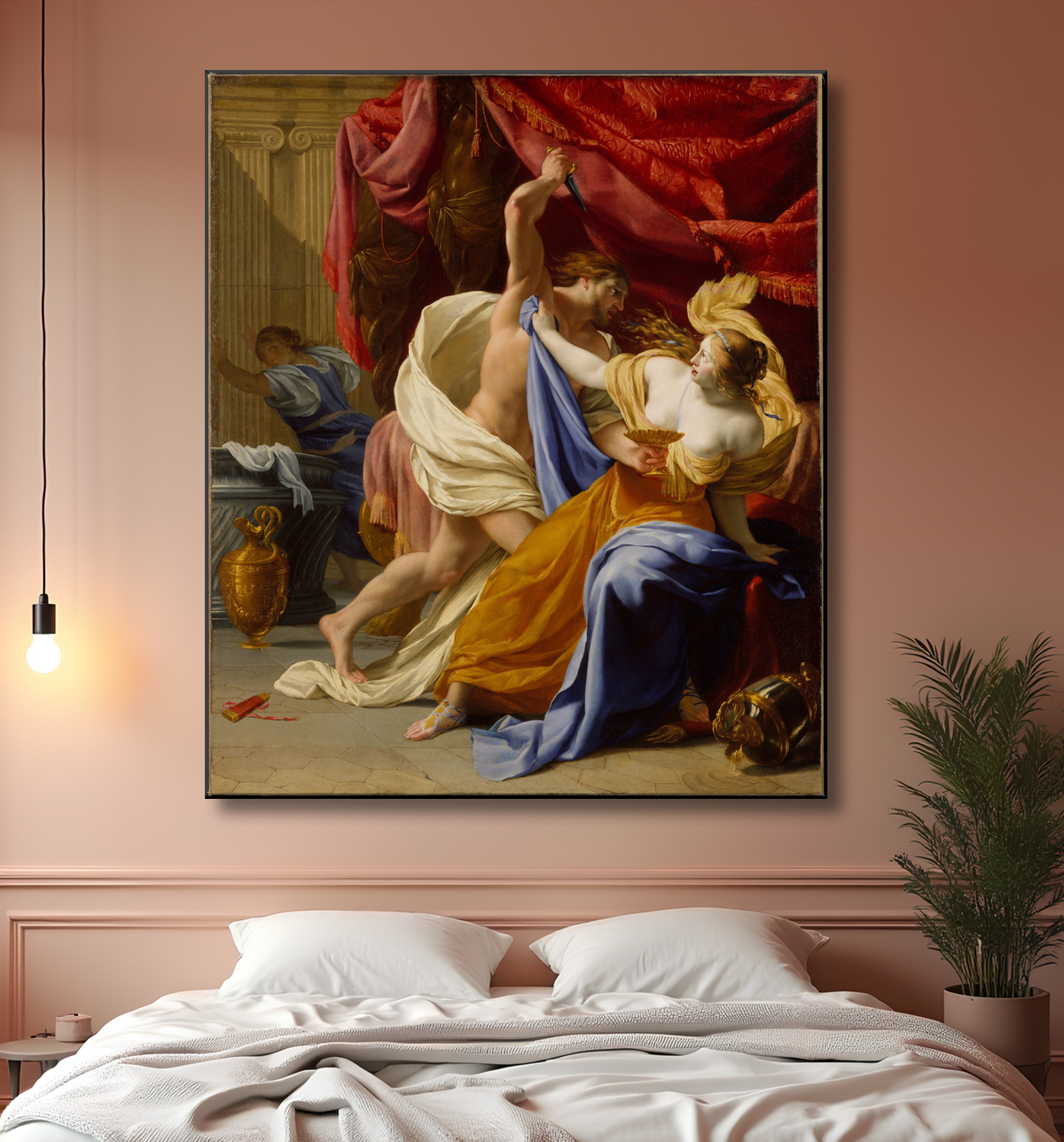 Reproduction Le viol de Tamar de Eustache Le Sueur avec decor