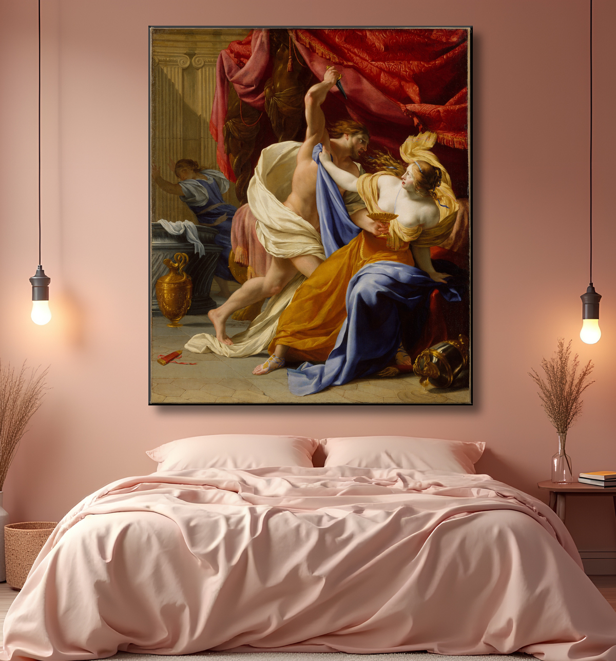 Reproduction Le viol de Tamar de Eustache Le Sueur avec decor
