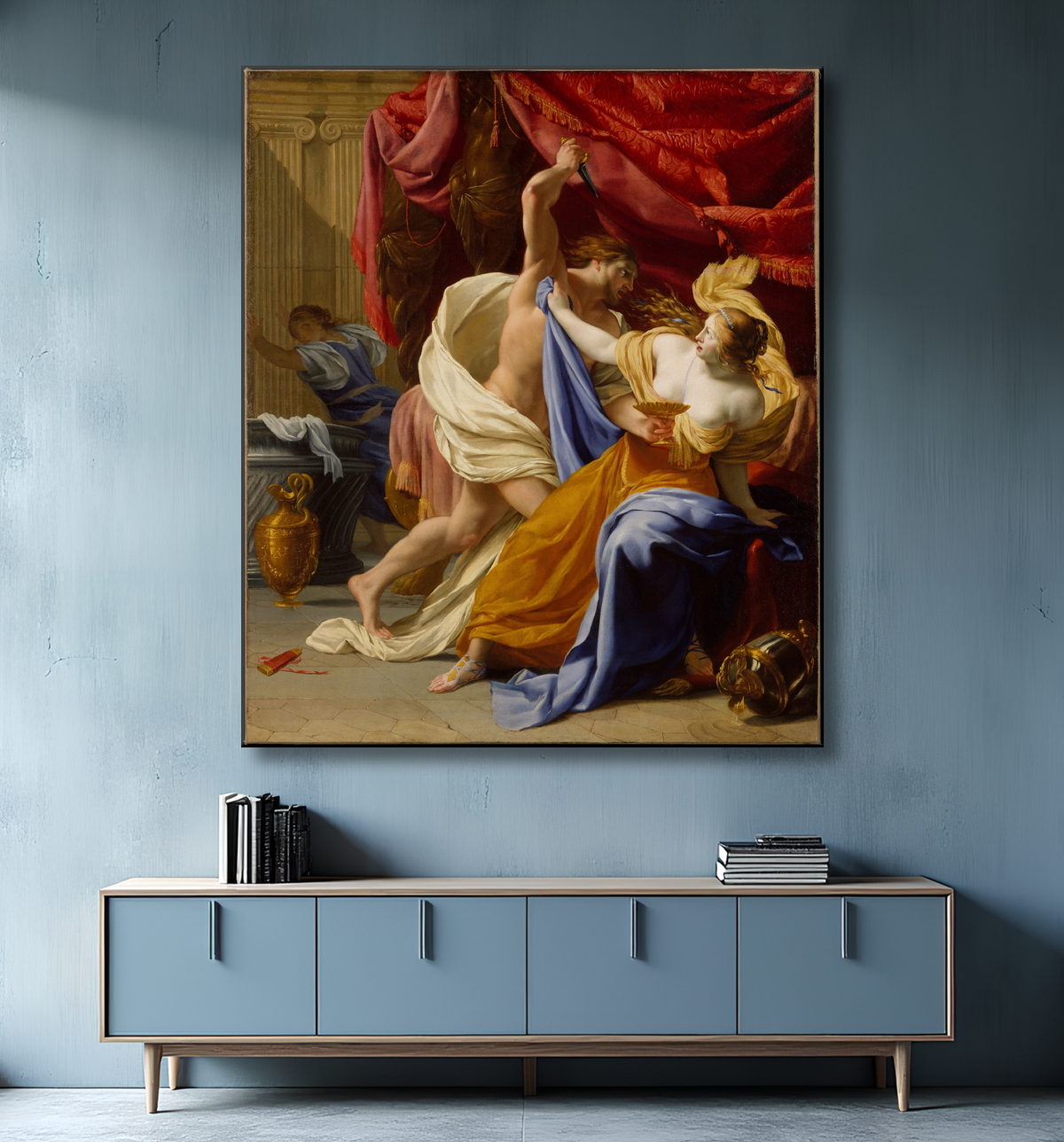Reproduction Le viol de Tamar de Eustache Le Sueur avec decor