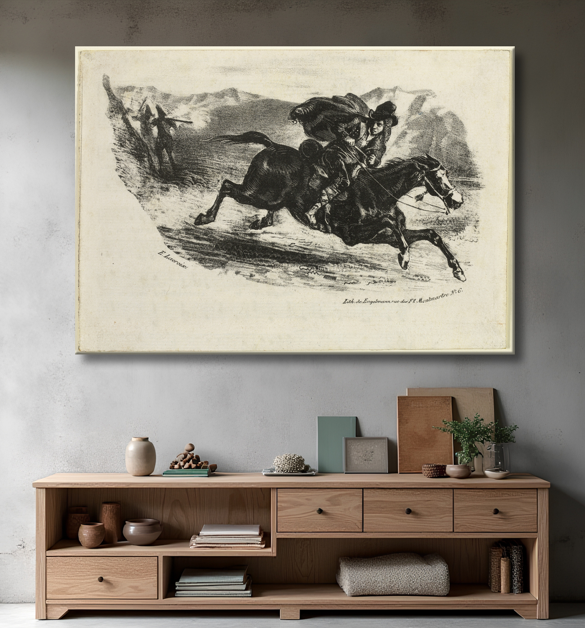 Reproduction Le vol du contrebandier de Eugène Delacroix avec decor