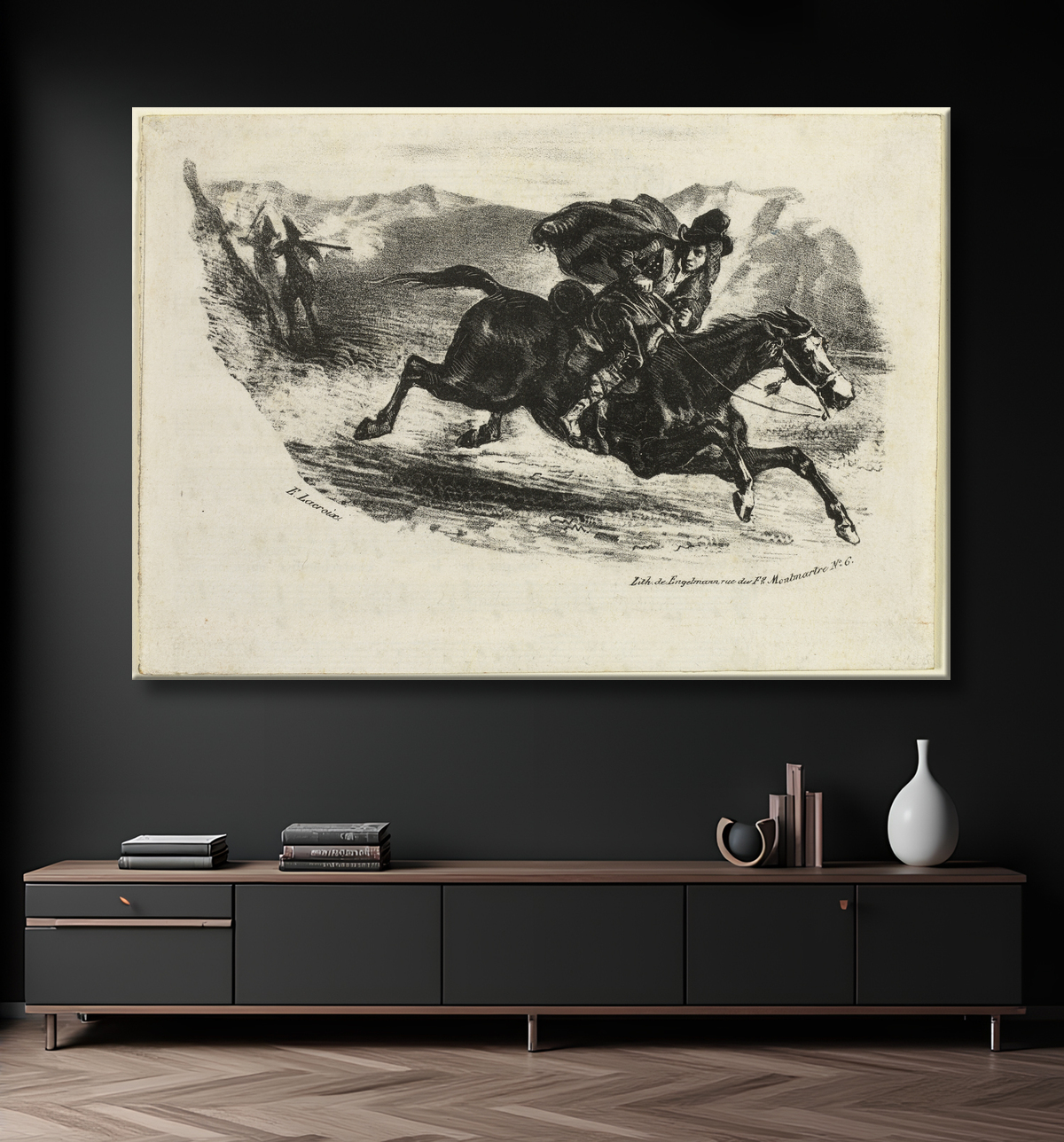 Reproduction Le vol du contrebandier de Eugène Delacroix avec decor