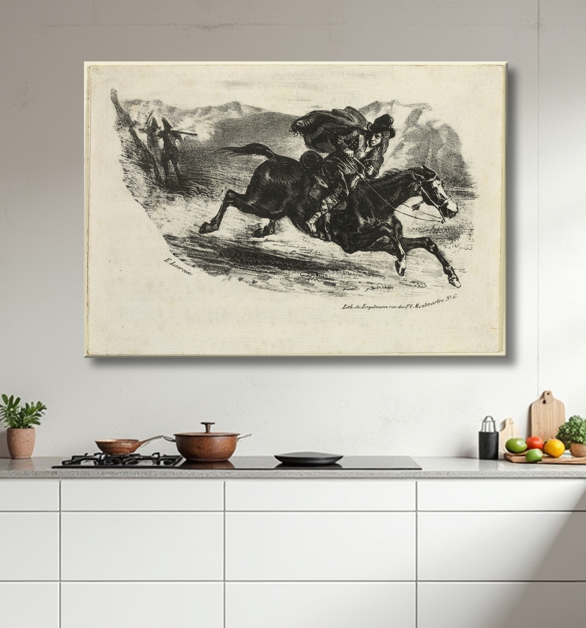 Reproduction Le vol du contrebandier de Eugène Delacroix avec decor