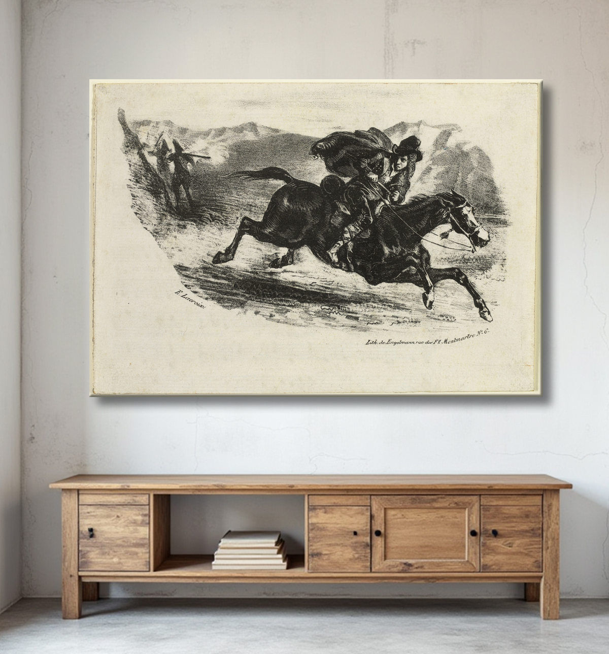 Reproduction Le vol du contrebandier de Eugène Delacroix avec decor