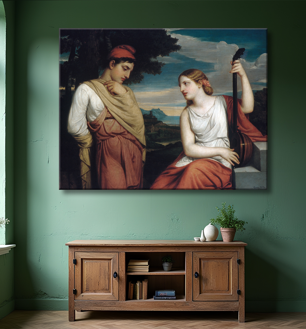 Reproduction Les amoureux grecs de Henry Peters Gray avec decor