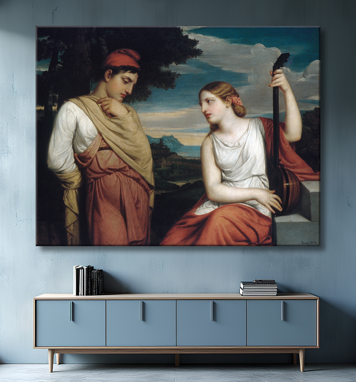 Reproduction Les amoureux grecs de Henry Peters Gray avec decor