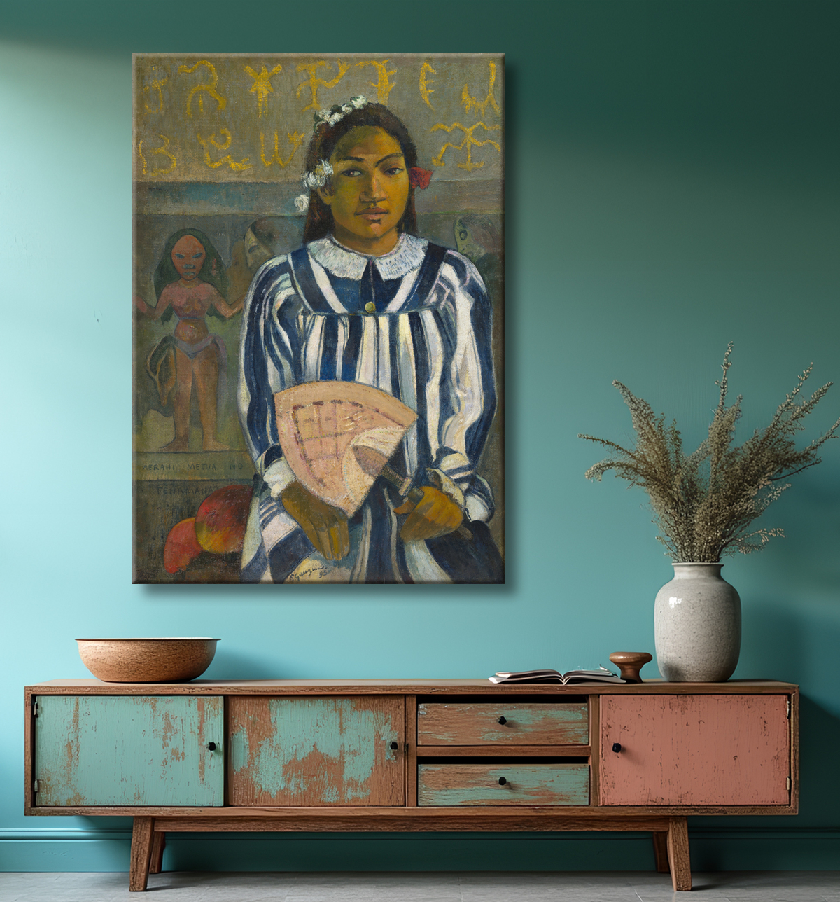 Reproduction Les ancêtres de Tehamana (Tehamana a plusieurs parents ou Les ancêtres de Tehamana) de Paul Gauguin avec decor