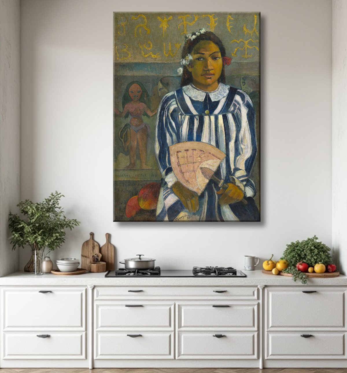 Reproduction Les ancêtres de Tehamana (Tehamana a plusieurs parents ou Les ancêtres de Tehamana) de Paul Gauguin avec decor