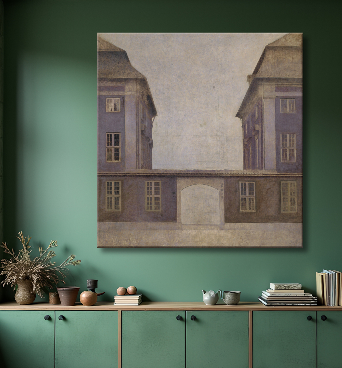 Reproduction Les bâtiments de la Compagnie asiatique, vus de la rue Sainte-Anne, Copenhague de Hammershøi, Vilhelm avec decor