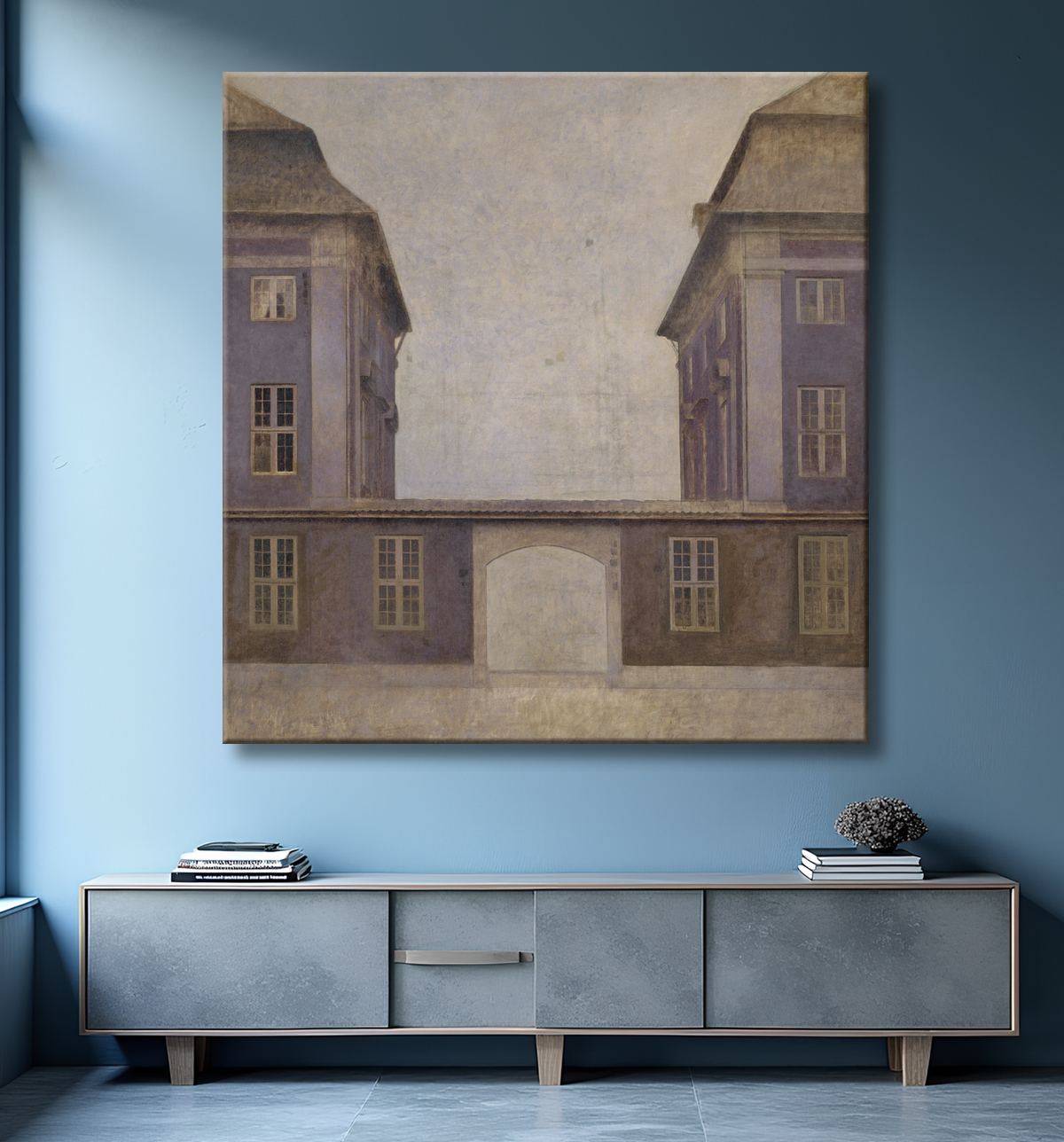 Reproduction Les bâtiments de la Compagnie asiatique, vus de la rue Sainte-Anne, Copenhague de Hammershøi, Vilhelm avec decor