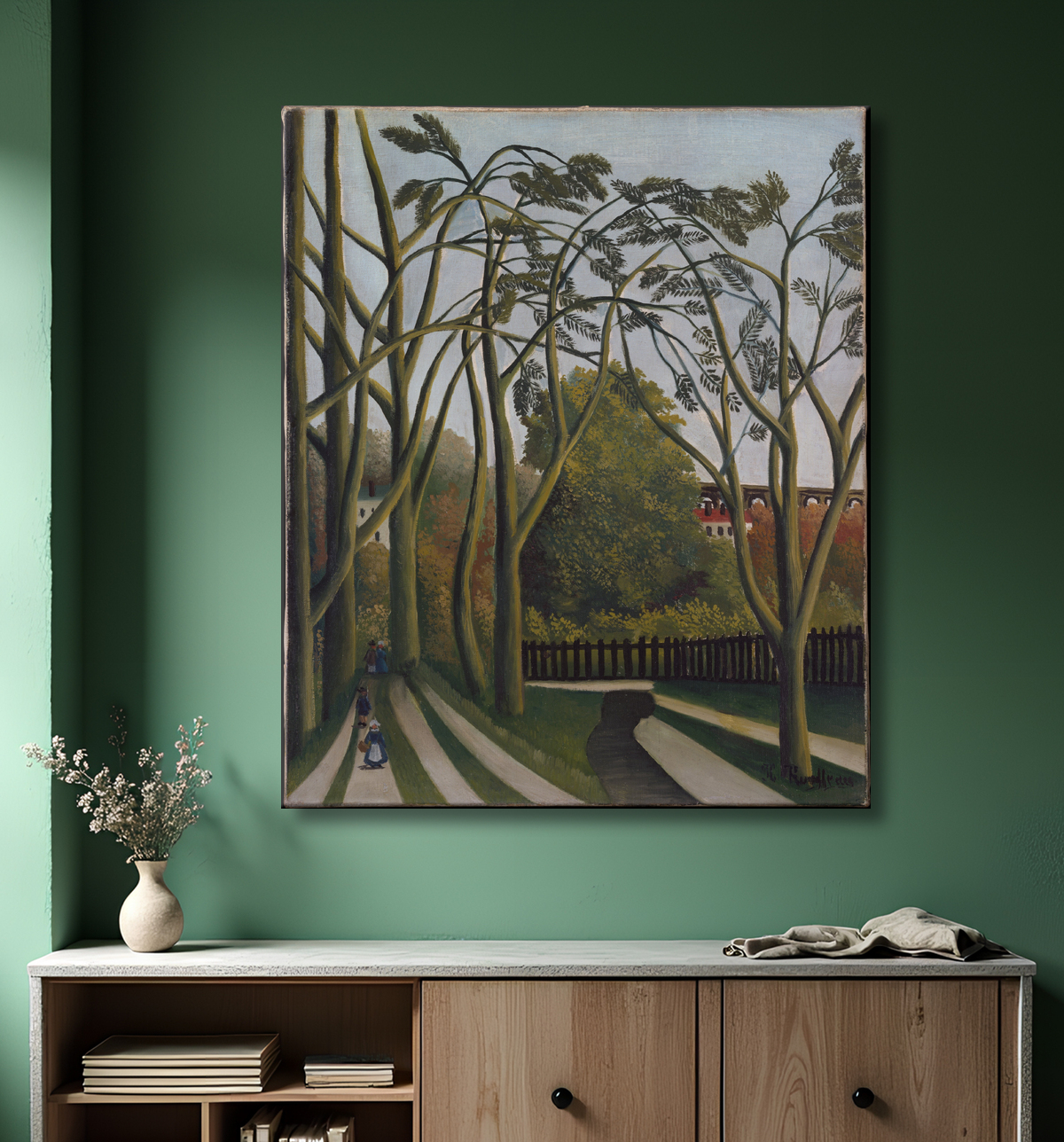 Reproduction Les Bords de la Bièvre près de Bicêtre de Henri Rousseau (le Douanier) avec decor