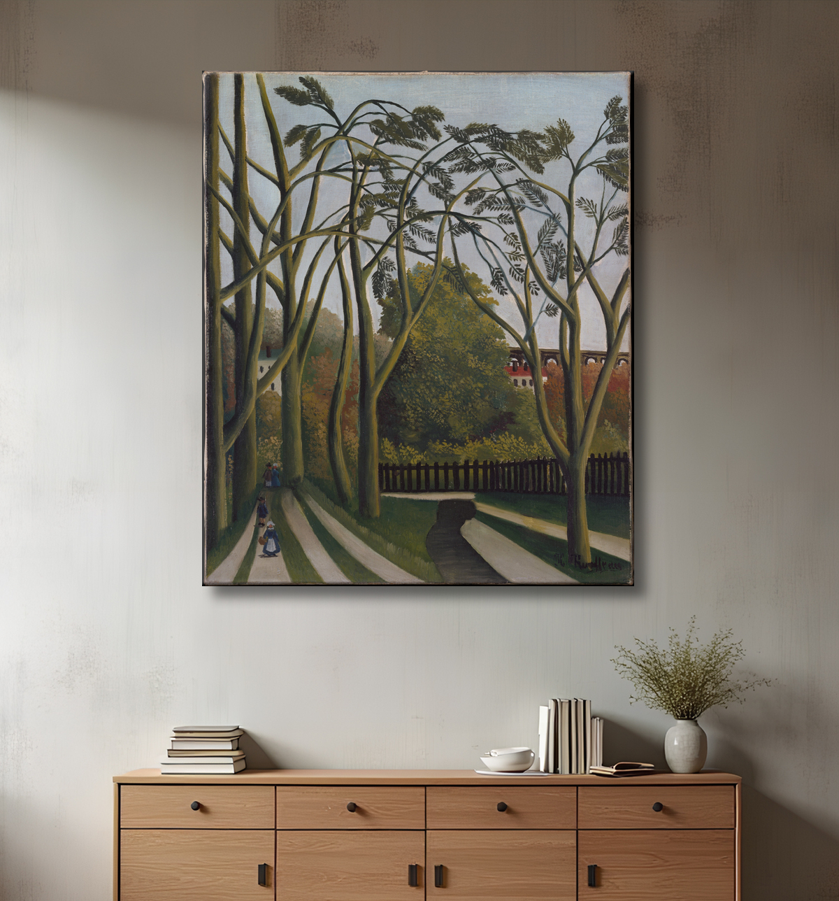 Reproduction Les Bords de la Bièvre près de Bicêtre de Henri Rousseau (le Douanier) avec decor