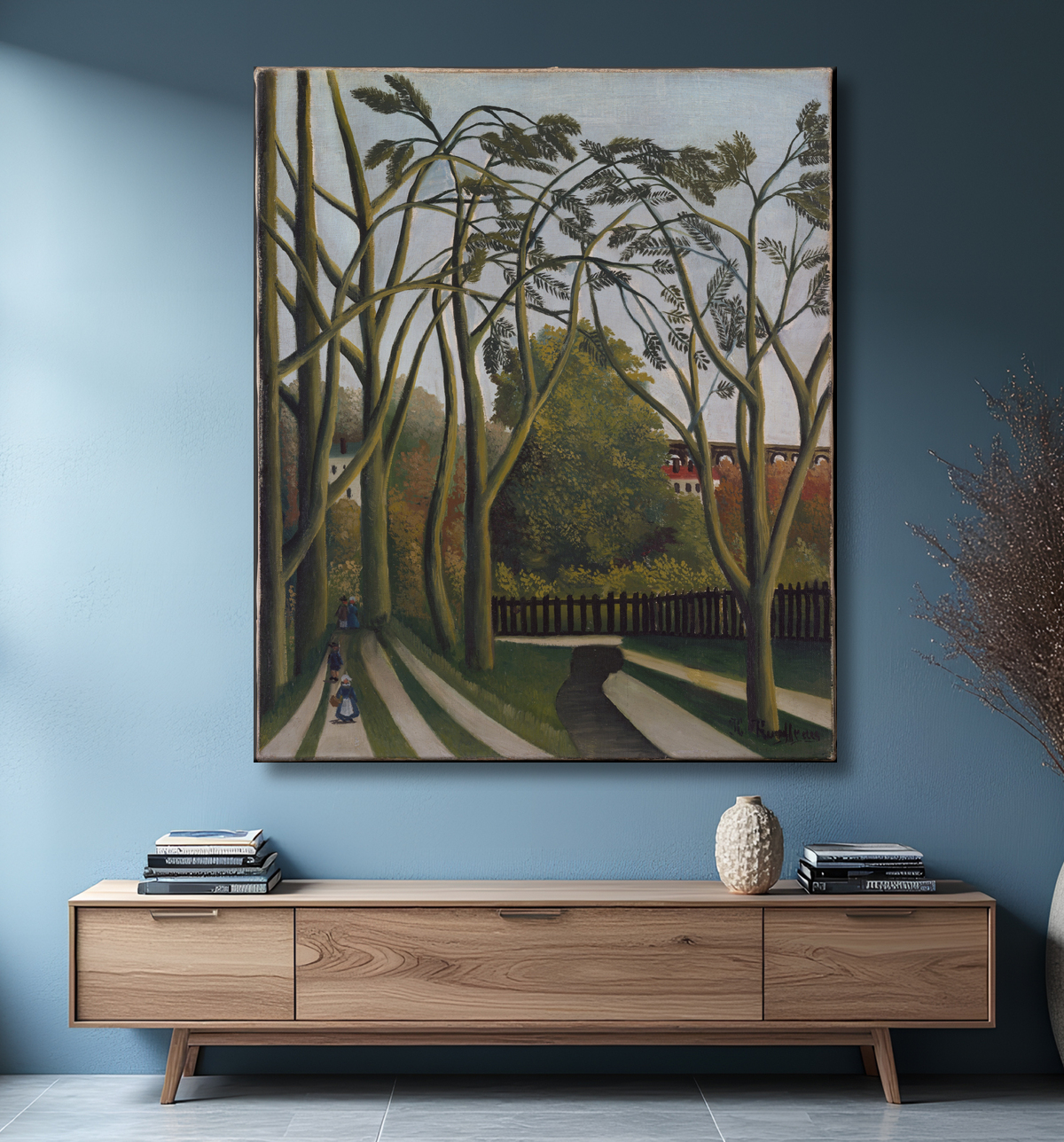 Reproduction Les Bords de la Bièvre près de Bicêtre de Henri Rousseau (le Douanier) avec decor