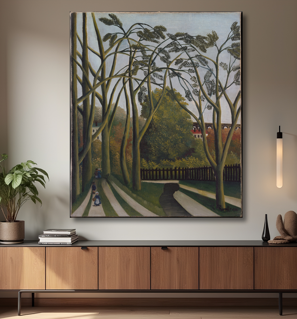 Reproduction Les Bords de la Bièvre près de Bicêtre de Henri Rousseau (le Douanier) avec decor