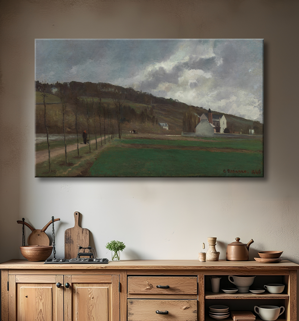 Reproduction Les bords de Marne en hiver de Camille Pissarro avec decor