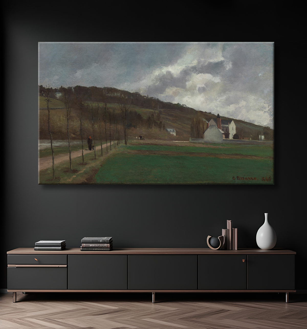 Reproduction Les bords de Marne en hiver de Camille Pissarro avec decor