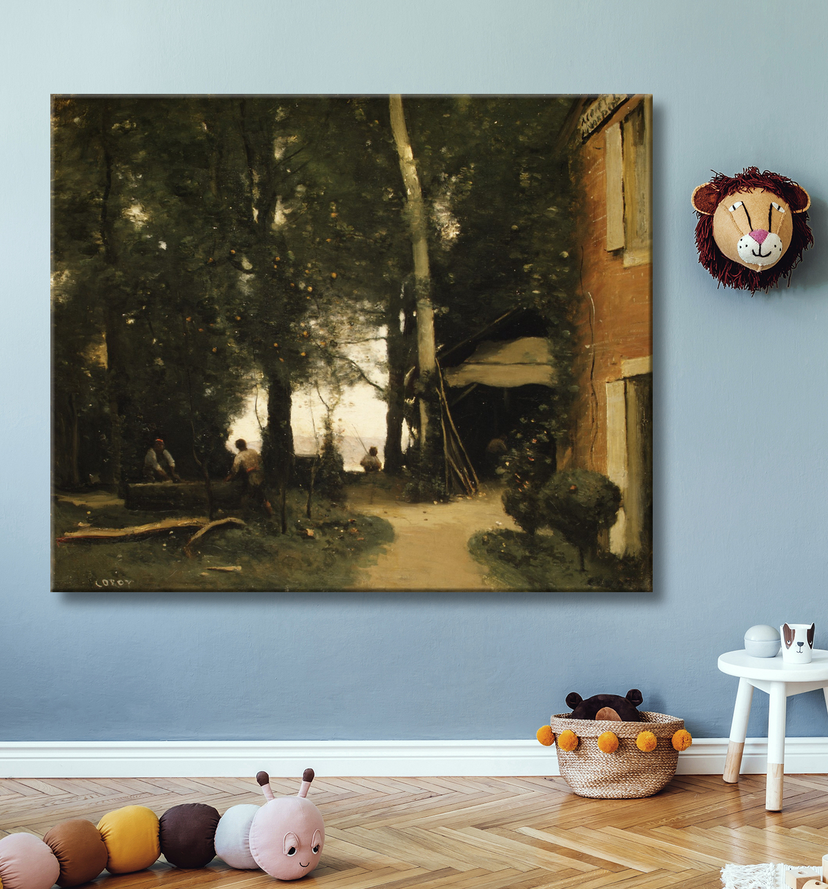 Reproduction Les bords de Seine à Conflans de Camille Corot avec decor