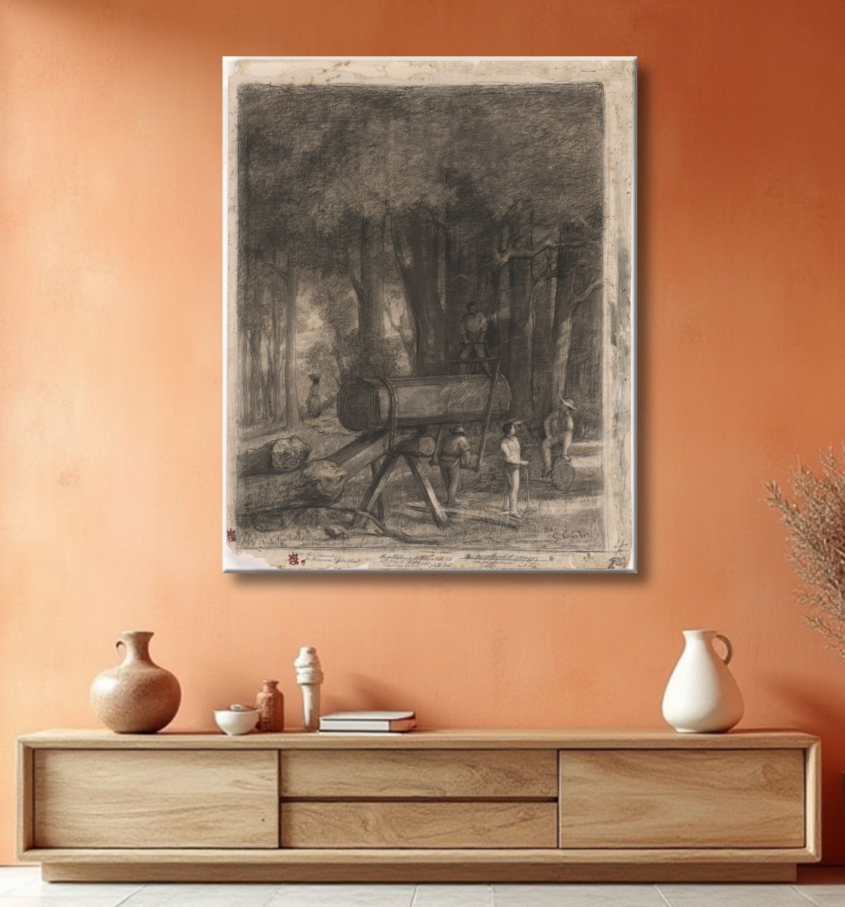 Reproduction Les bûcherons de Gustave Courbet avec decor