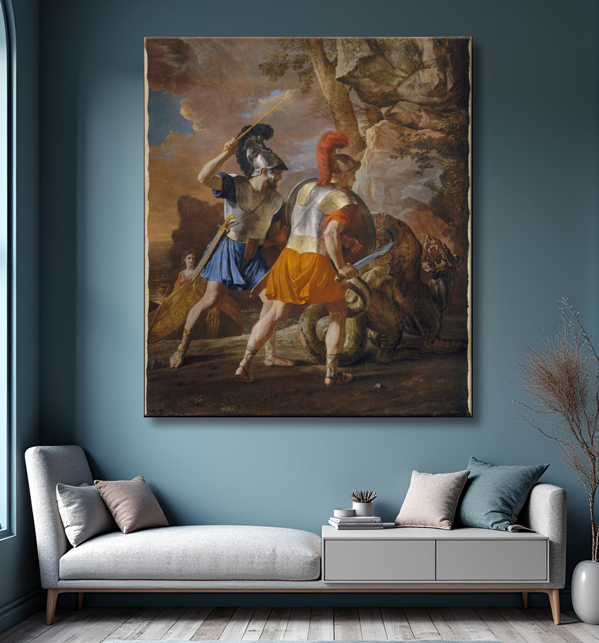 Reproduction Les Compagnons de Rinaldo de Nicolas Poussin avec decor