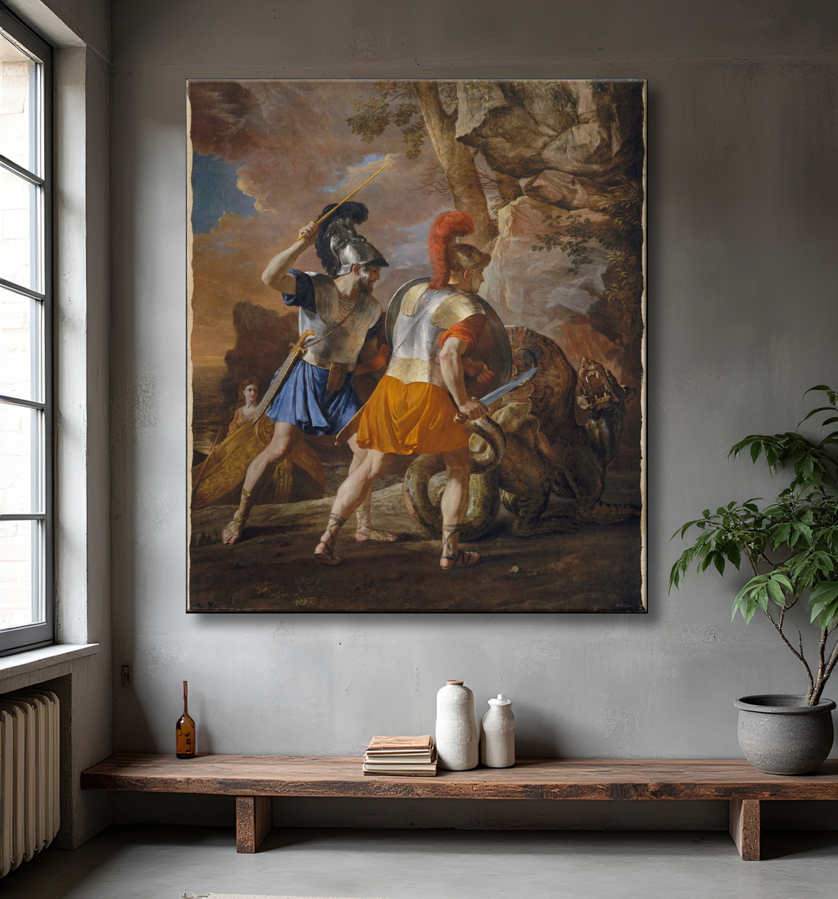 Reproduction Les Compagnons de Rinaldo de Nicolas Poussin avec decor
