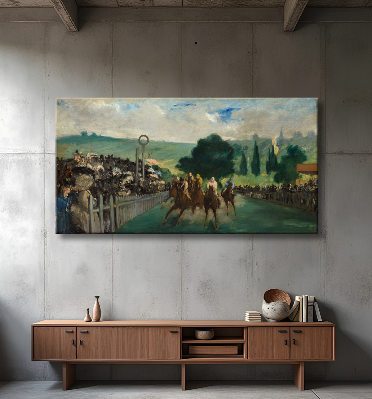 Reproduction Les Courses à Longchamp de Édouard Manet avec decor