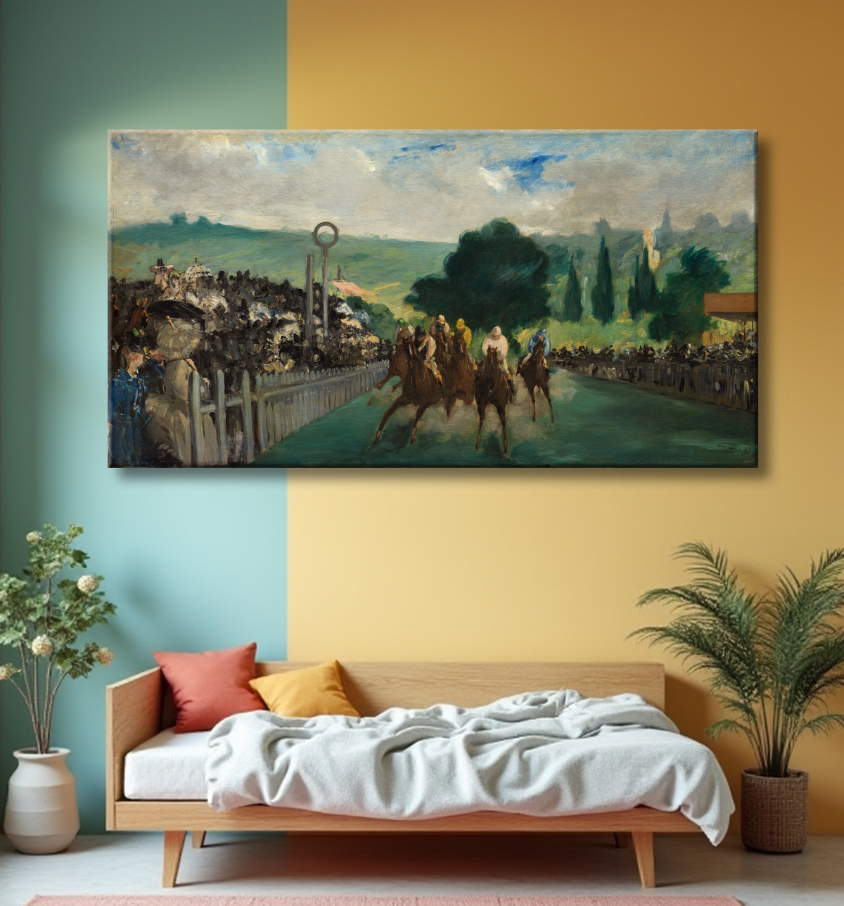 Reproduction Les Courses à Longchamp de Édouard Manet avec decor