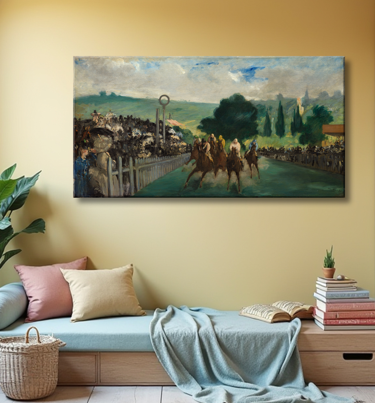 Reproduction Les Courses à Longchamp de Édouard Manet avec decor