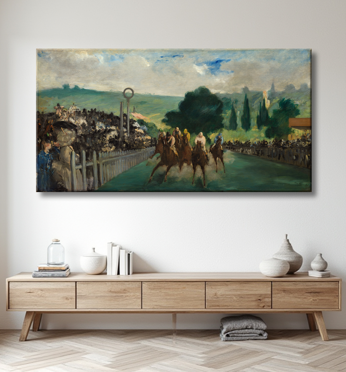 Reproduction Les Courses à Longchamp de Édouard Manet avec decor