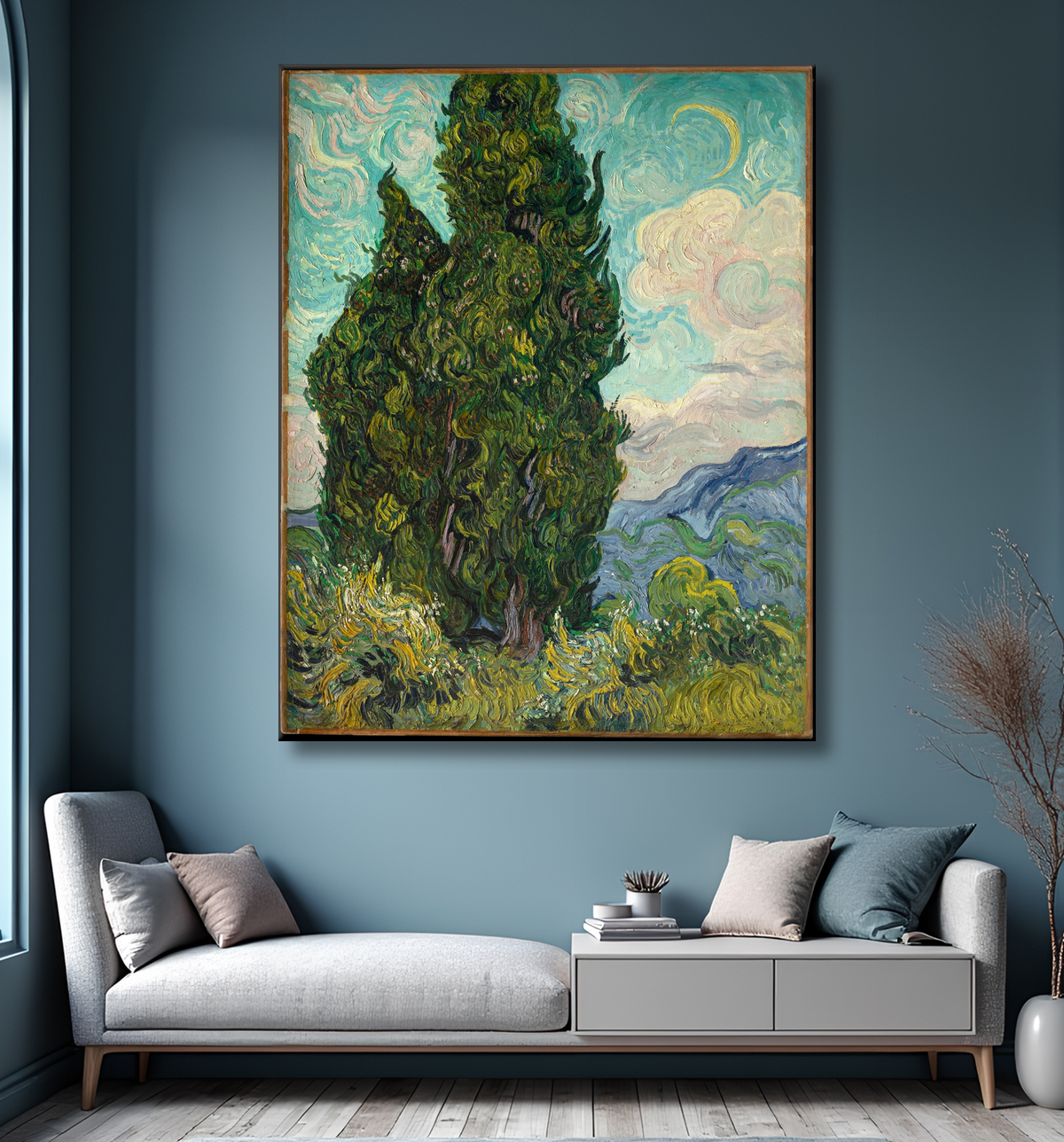 Reproduction Les Cyprès de Vincent van Gogh avec decor