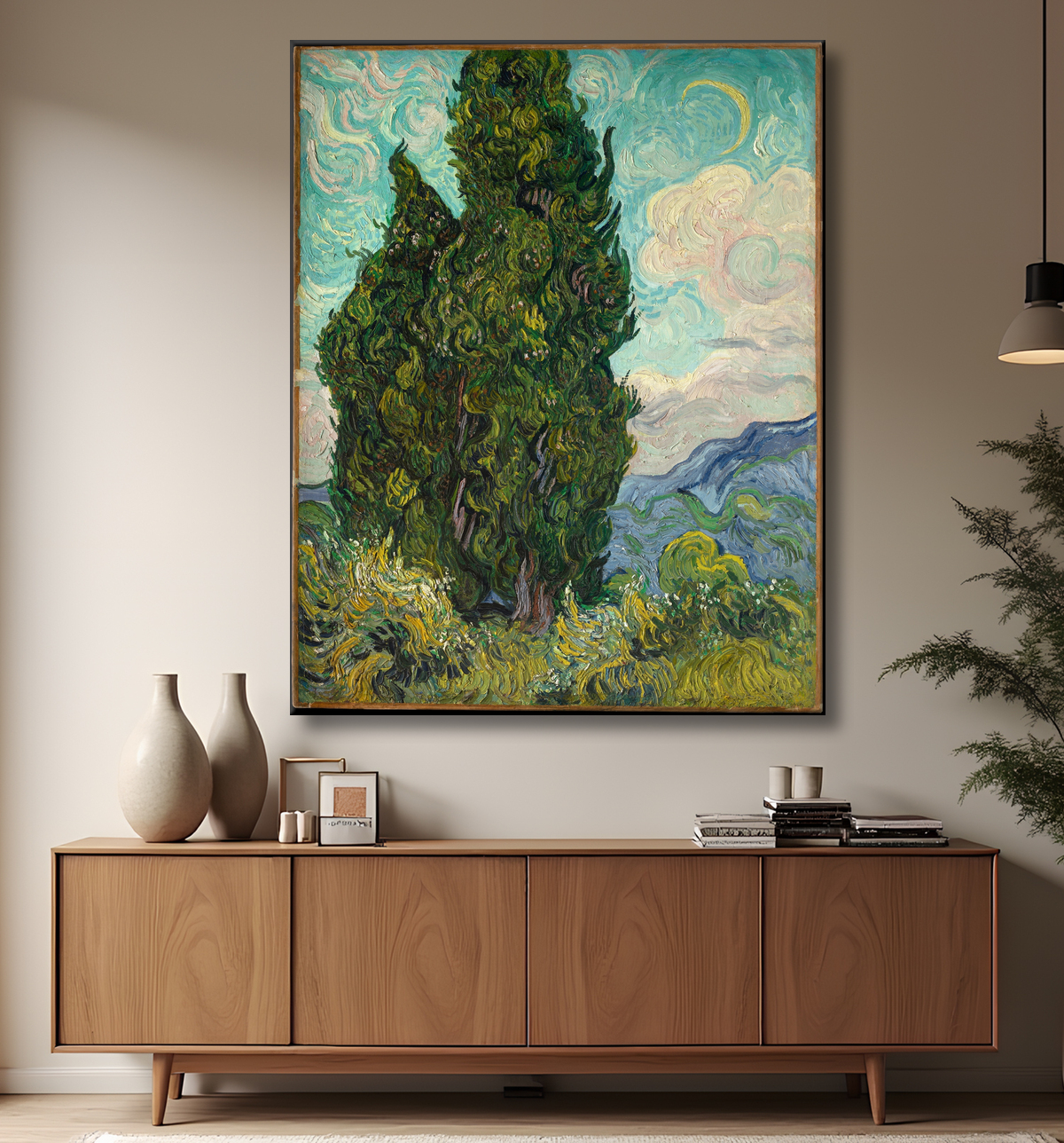 Reproduction Les Cyprès de Vincent van Gogh avec decor