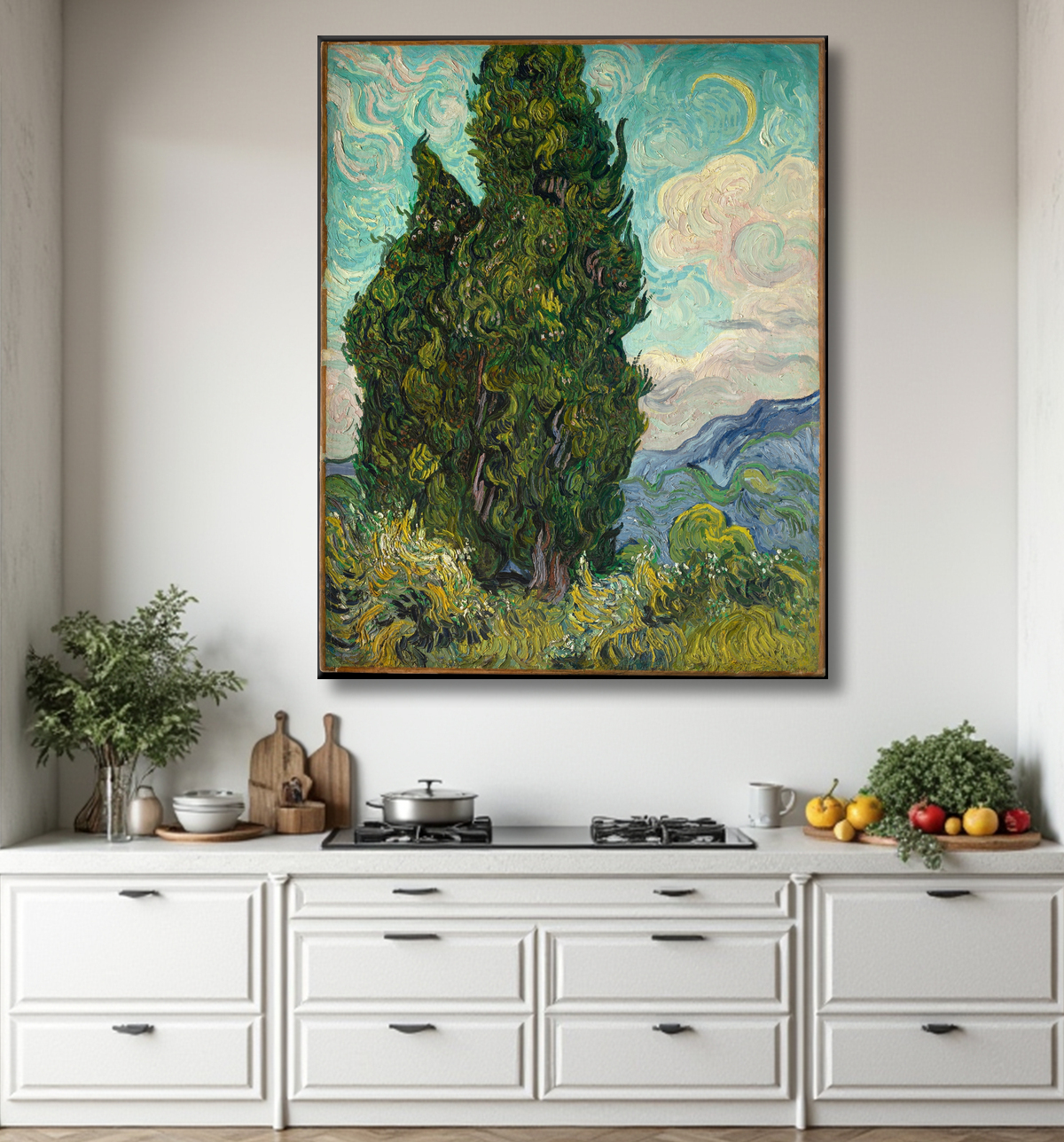 Reproduction Les Cyprès de Vincent van Gogh avec decor