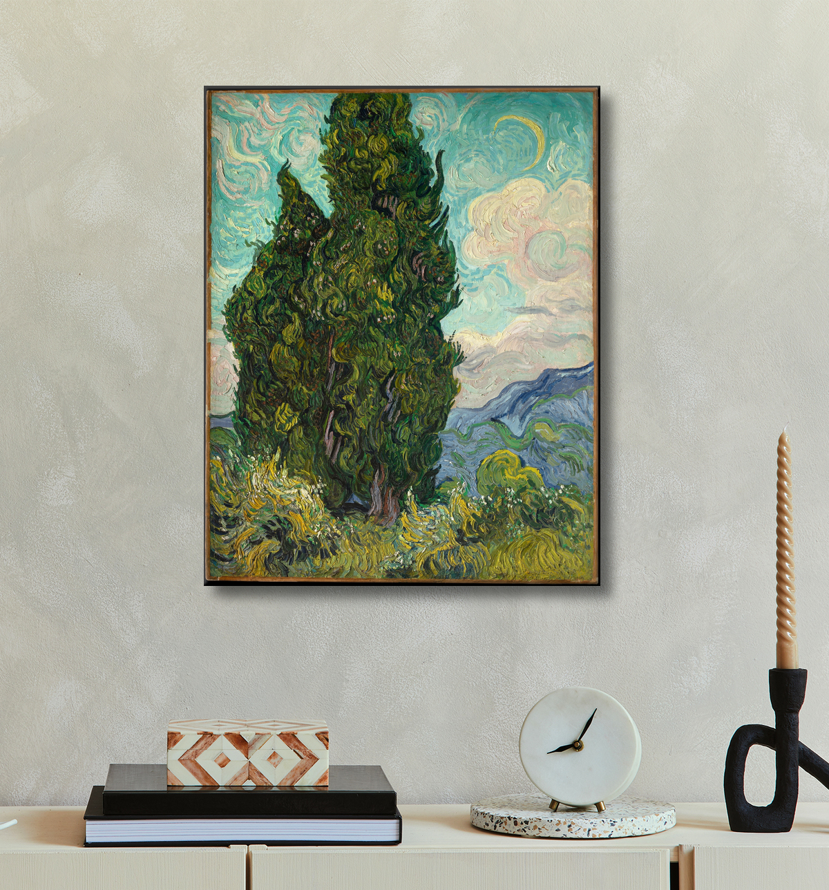 Reproduction Les Cyprès de Vincent van Gogh avec decor