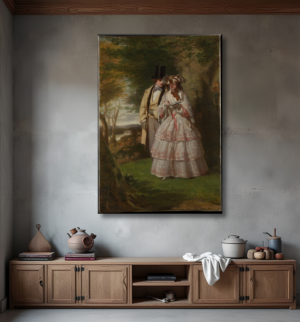 Reproduction Les deux personnages centraux de "Derby Day" de William Powell Frith avec decor