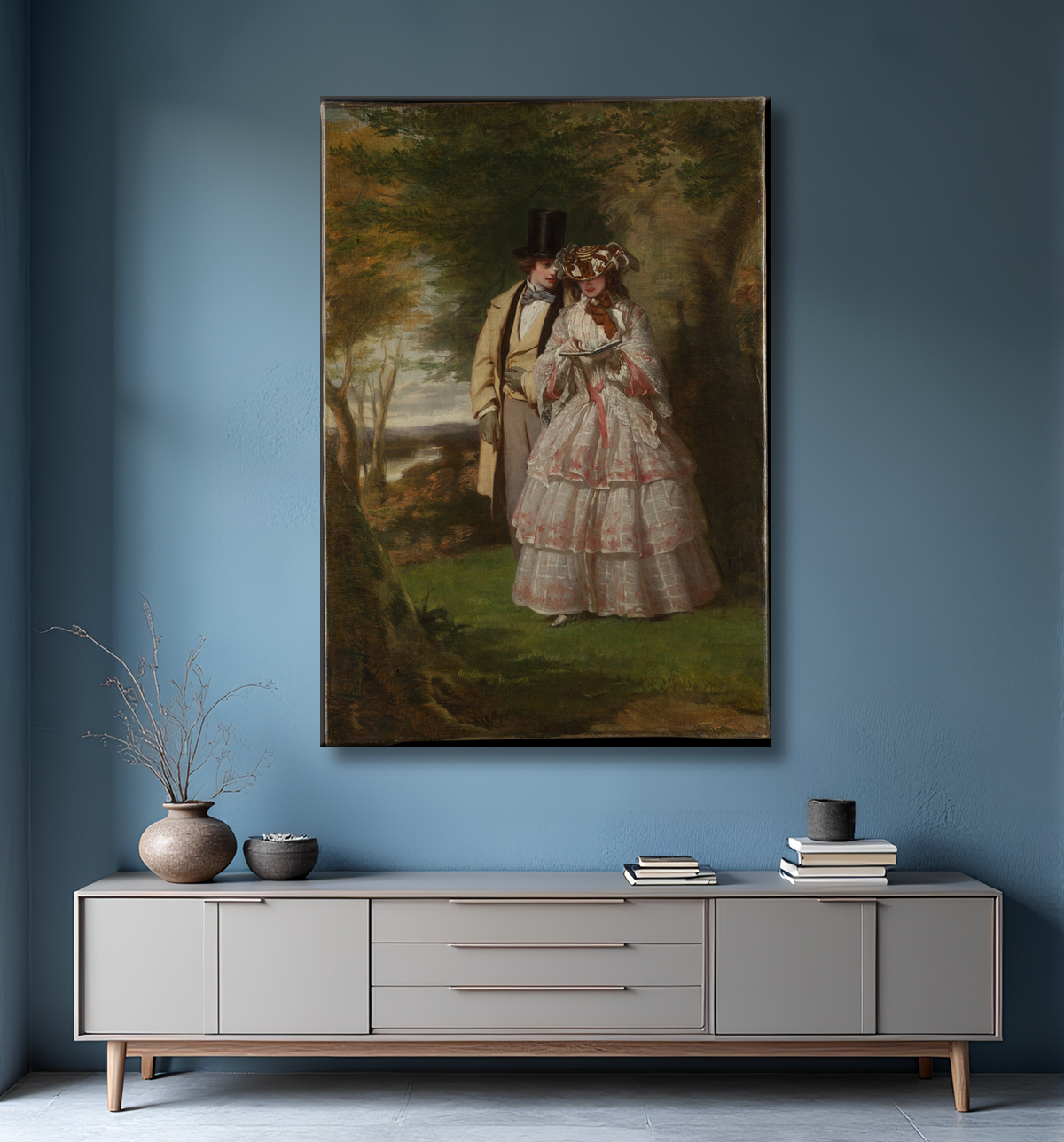 Reproduction Les deux personnages centraux de "Derby Day" de William Powell Frith avec decor