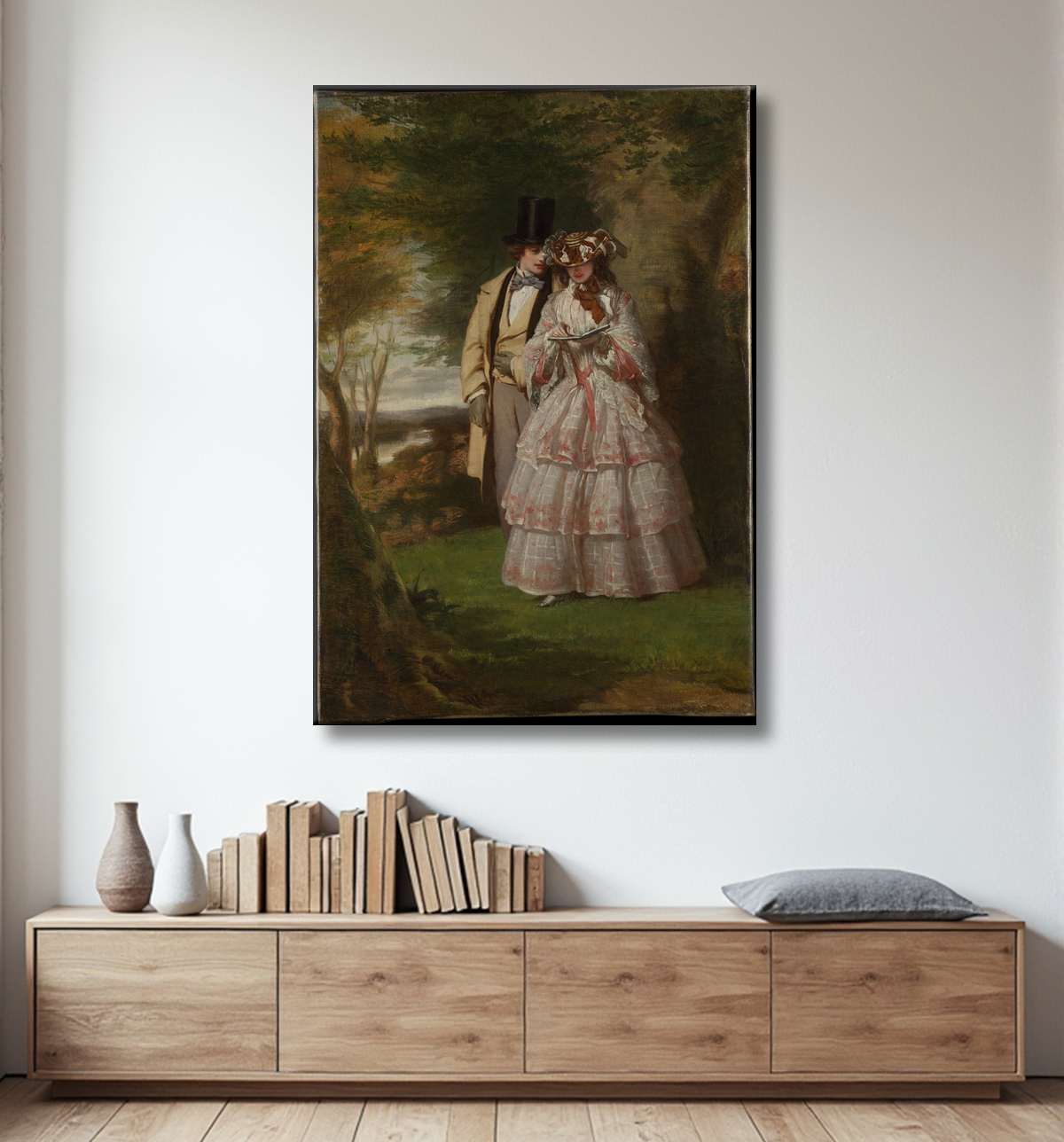 Reproduction Les deux personnages centraux de "Derby Day" de William Powell Frith avec decor