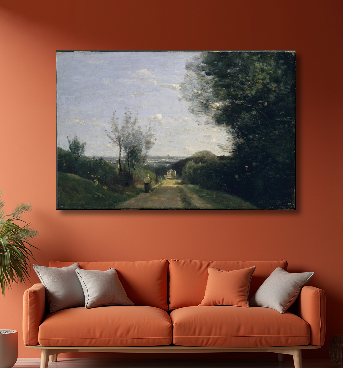 Reproduction Les environs de Paris de Camille Corot avec decor