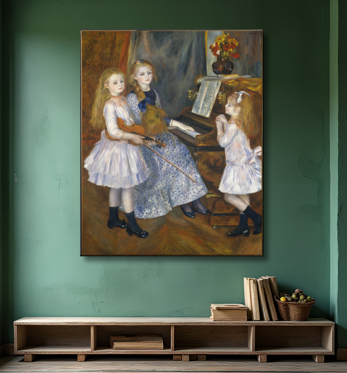 Reproduction Les Filles de Catulle Mendès, Huguette (1871-1964), Claudine (1876-1937) et Helyonne (1879-1955) de Auguste Renoir avec decor