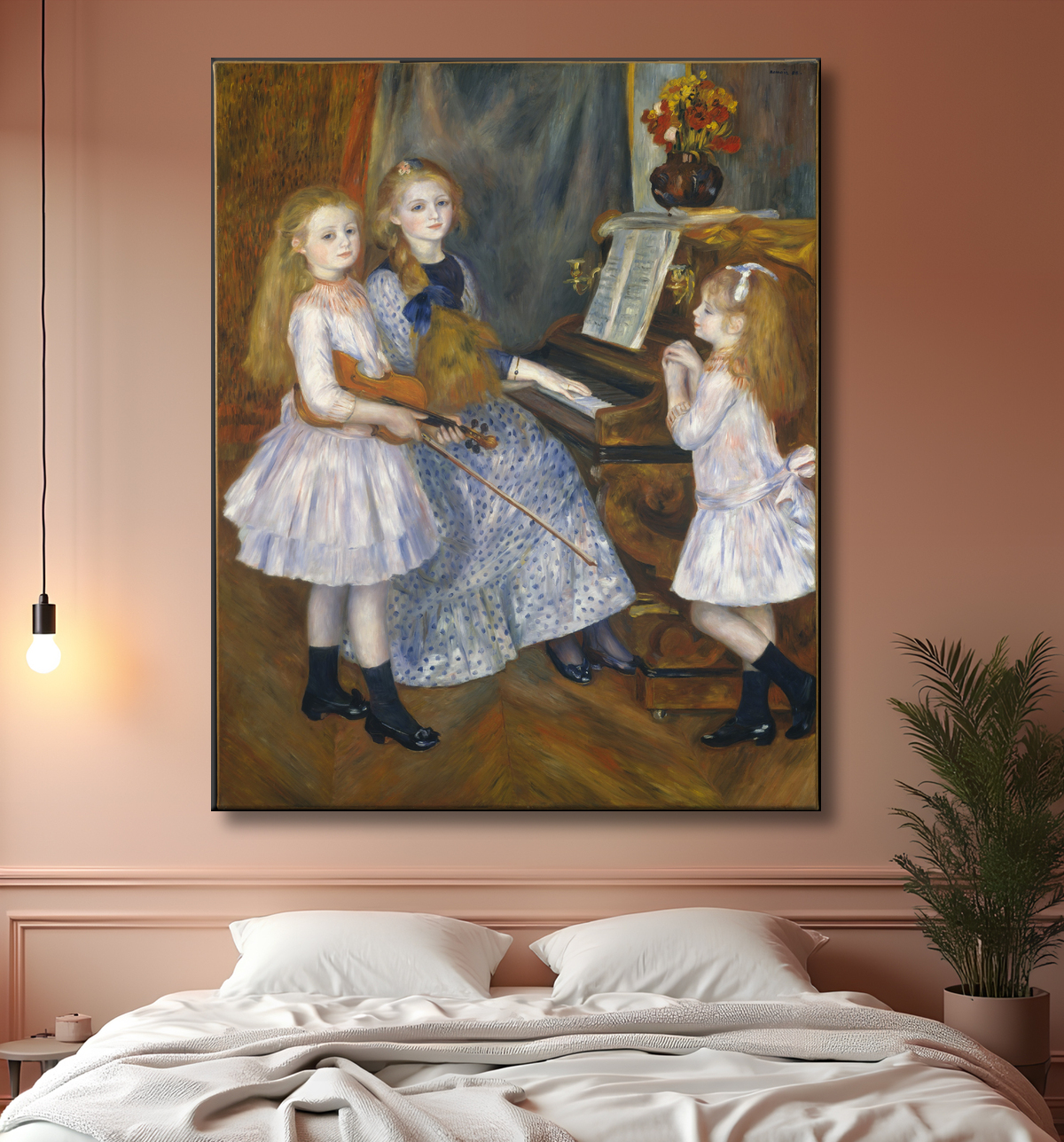 Reproduction Les Filles de Catulle Mendès, Huguette (1871-1964), Claudine (1876-1937) et Helyonne (1879-1955) de Auguste Renoir avec decor